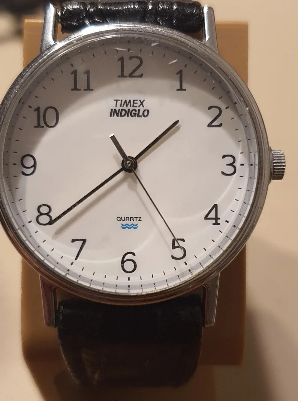 Timex Indiglo Silver/White Leather Men's Watch